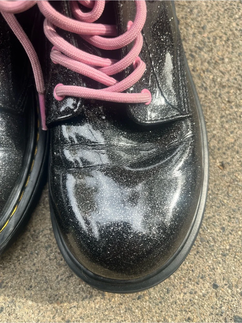 Dr. Marten’s Kids Black Glitter Lace-Up Boots with Pink Accents Size 4
